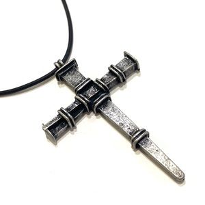 Cross Necklace Nails Design On Black Cord